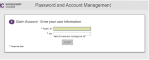 A login page for Montgomery College’s MyMC portal features password and account management