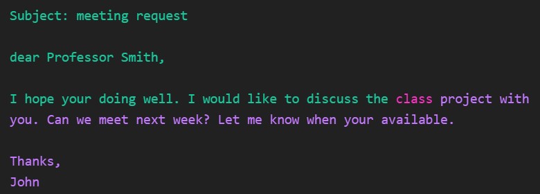 request” shows a student writing to a professor