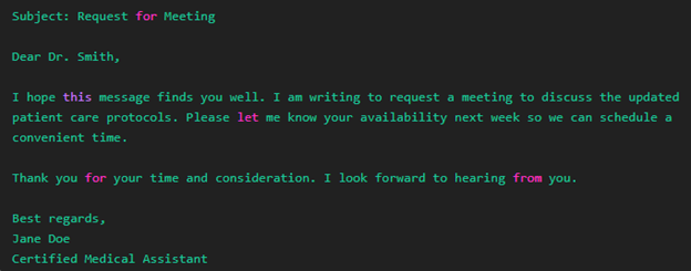 A sample email regarding request for a meeting
