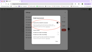 ChatGPT step 3 to enhance privacy. You can uncheck the "Improve the model for everyone" tab to limit data storage from your interactions with ChatGPT.