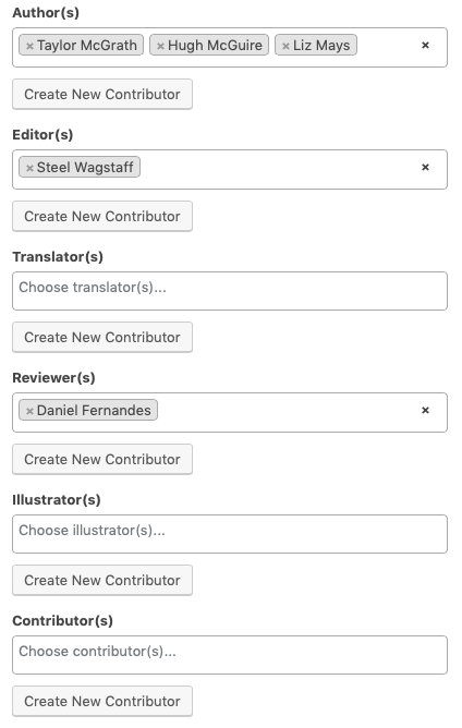 Contributor roles on the Book Info page.