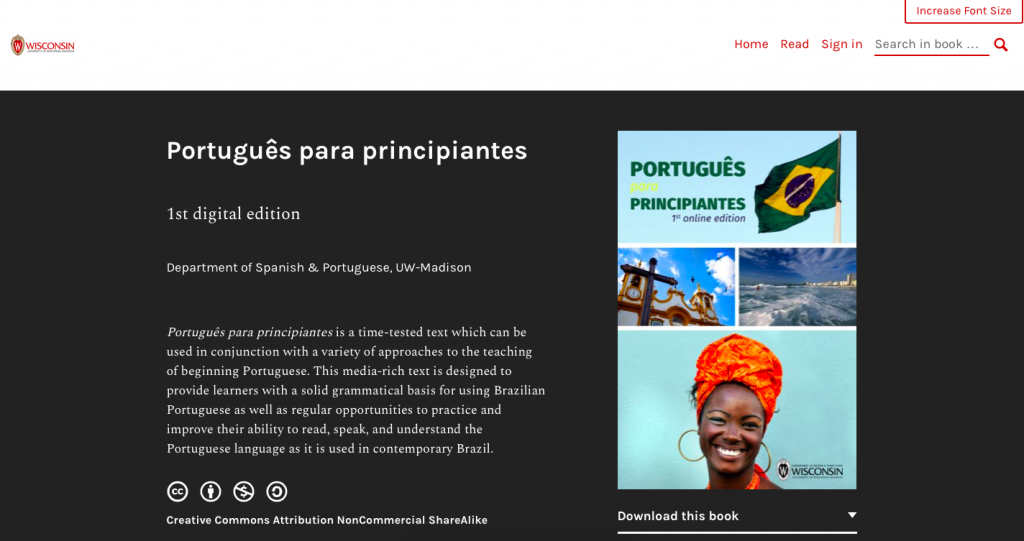 Webbook homepage for Portugues para principiantes
