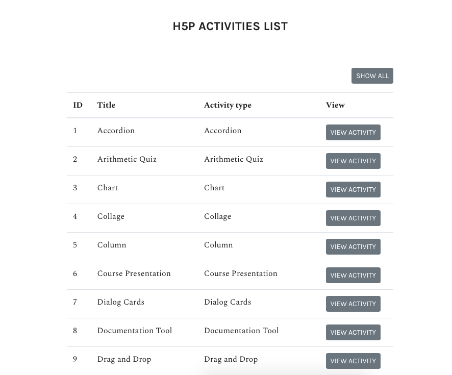 H5P list example