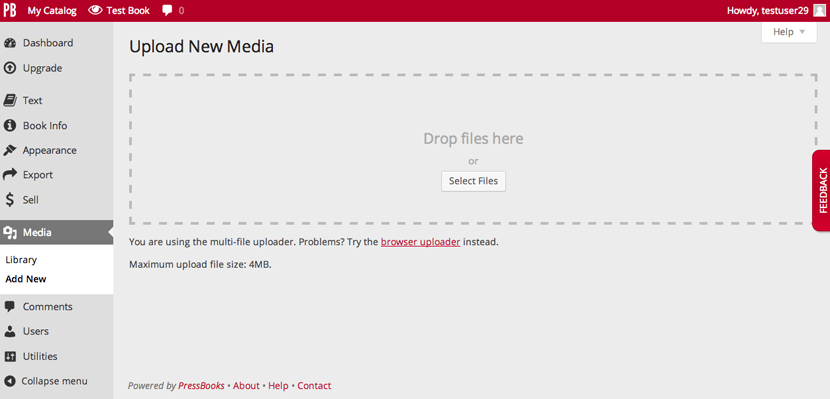 Upload media screen